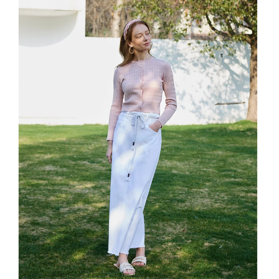Kort kabelstickad kofta med knappar eller ärmlöst linne med tryck