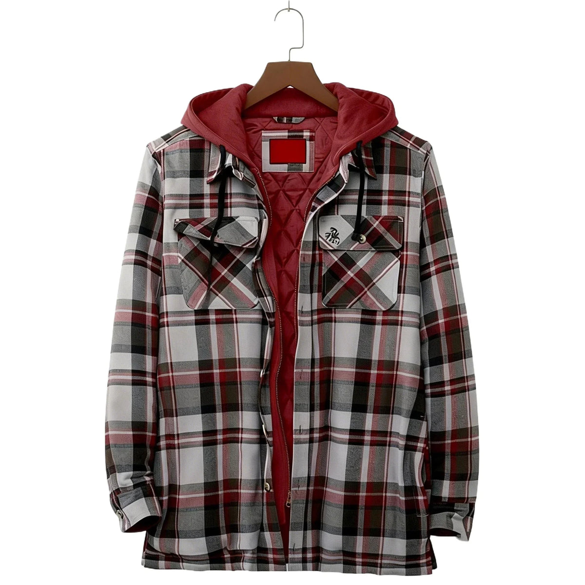 Rutig Overshirt med Quiltat Foder och Luva för Herr