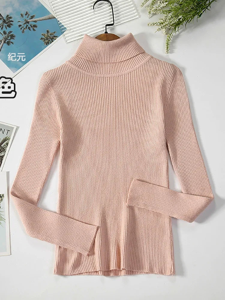 Ribbstickad Polotröja för Dam i Flerfärgad Stretchig Design