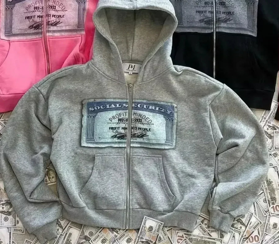 Hoodie med dragkedja och tryck, kort modell, mjukt material