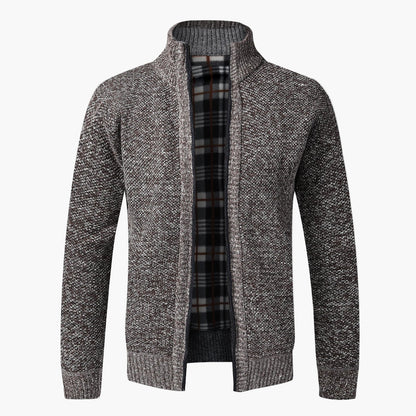 Herrstickad cardigan med dragkedja – elegant och varm höstjacka