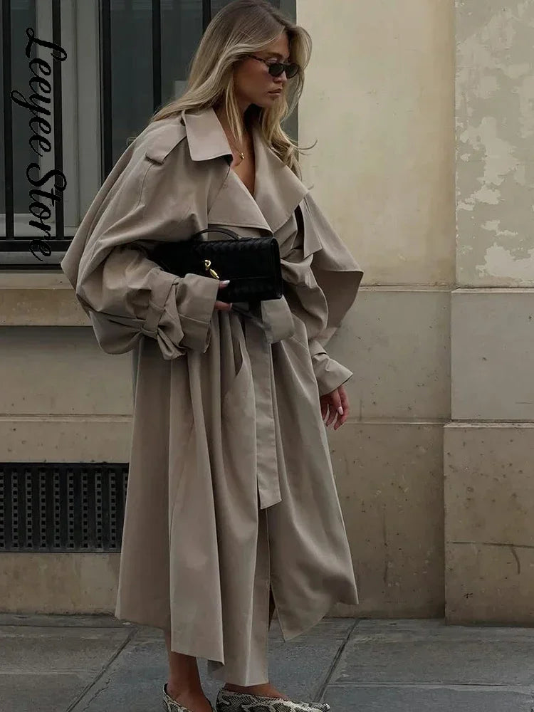 Dam Trenchcoat Lång med Bälte Beige