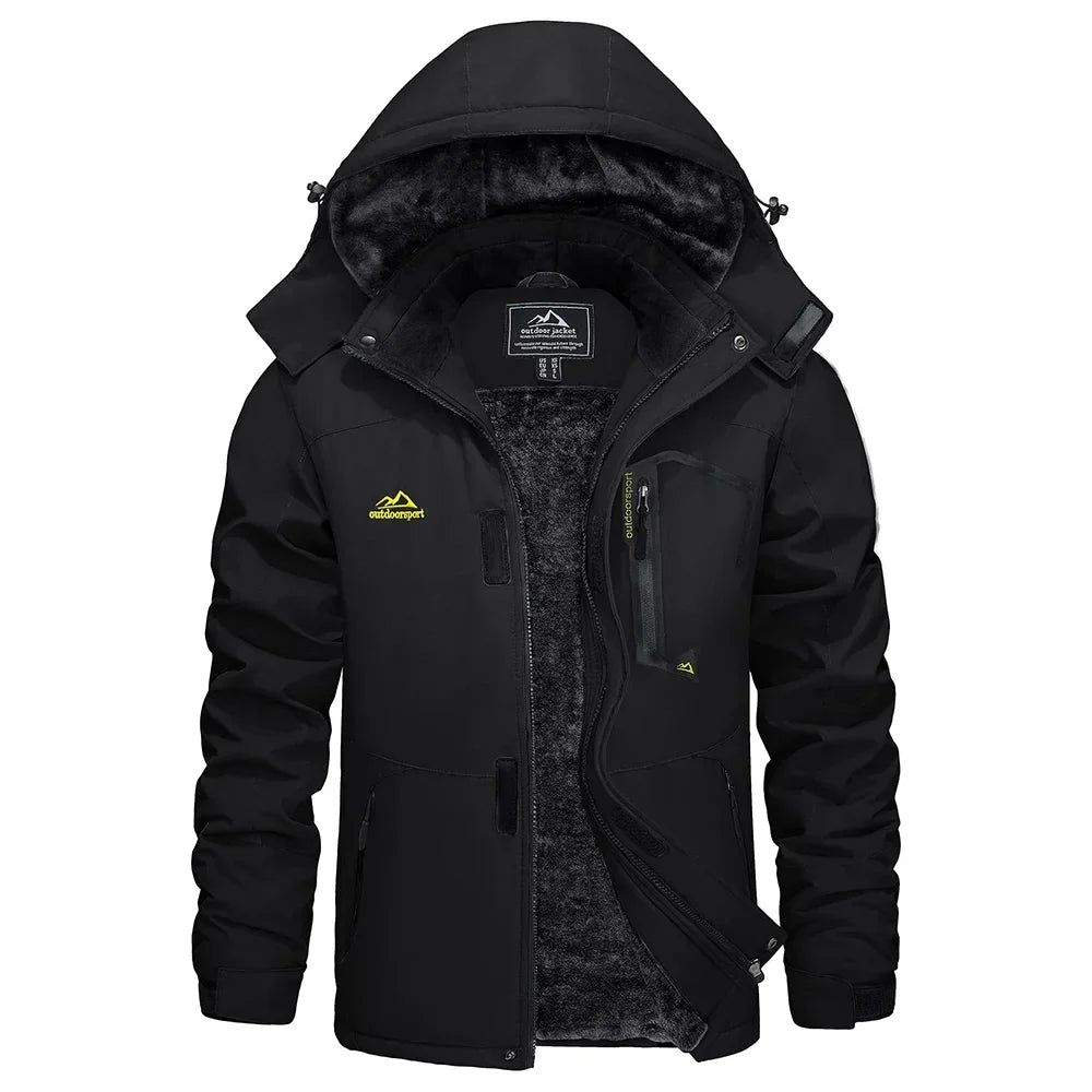 Vinterjacka Herr med Huva och Fleecefoder – Varm Outdoorjacka med Fickor
