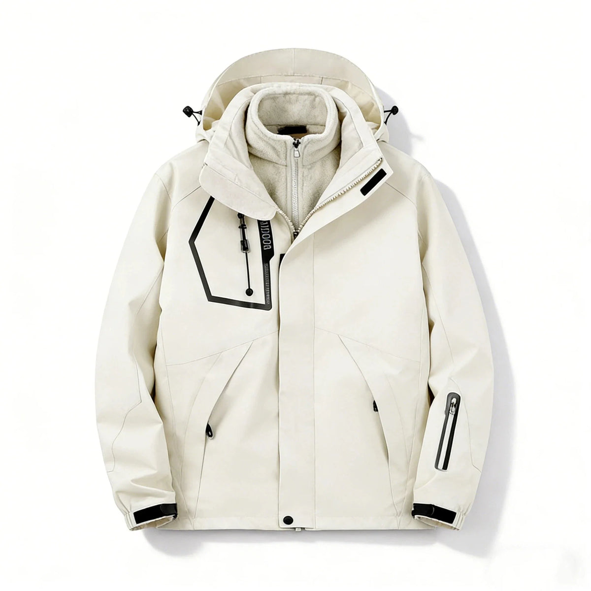 Unisex 3-i-1 Outdoorjacka med Avtagbart Fleecefoder och Huva i Vattenavvisande Material