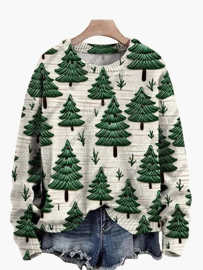 Damtröja julig mönster stickad med broderade motiv – perfekt för vinter och fest