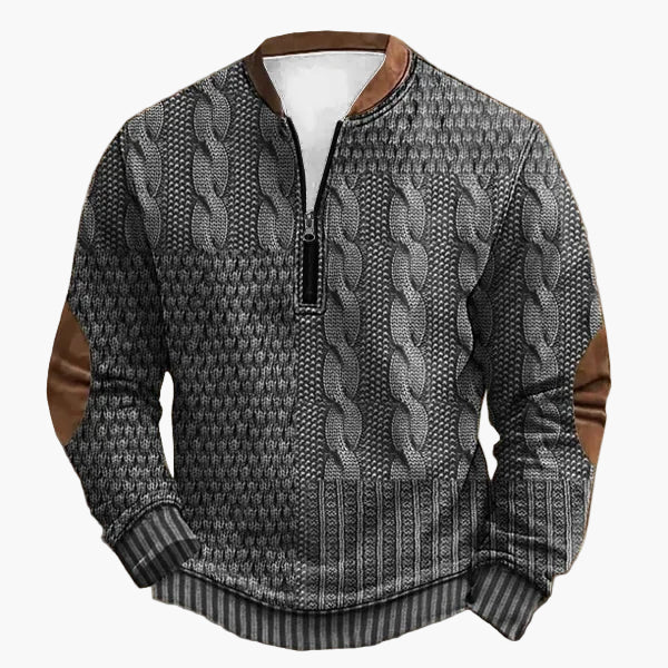 Herrtröja med halv dragkedja – Stickad look, vardagsstil, modern design