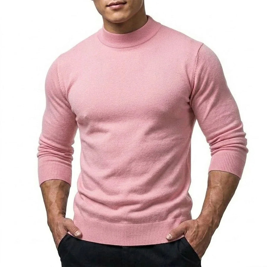 Herrtröja mockneck långärmad ribbstickad kant enfärgad