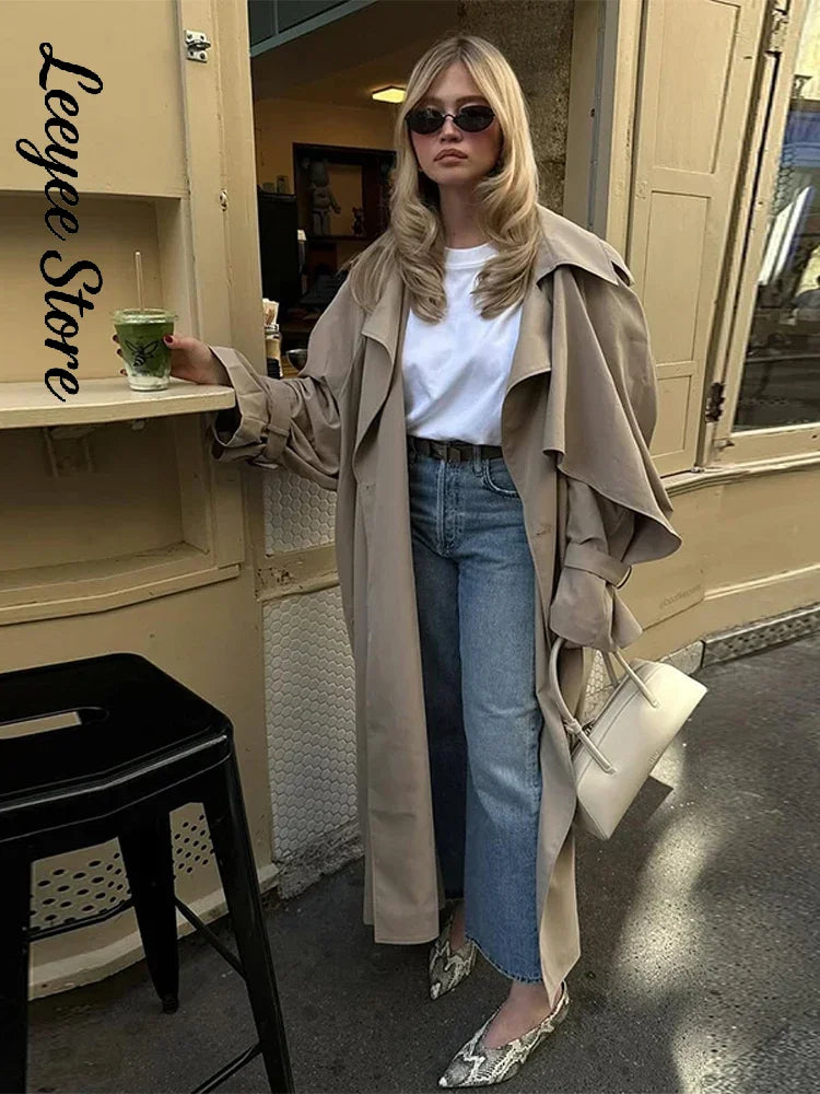Dam Trenchcoat Lång med Bälte Beige