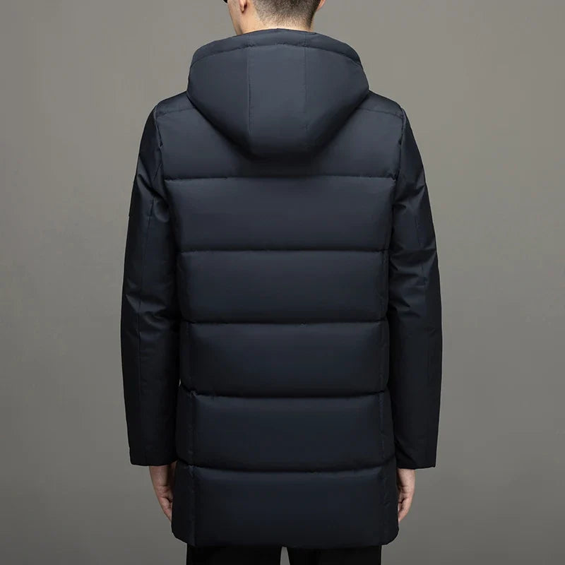 Herr Lång Dunjacka Vinter Varm Parkas med Huva