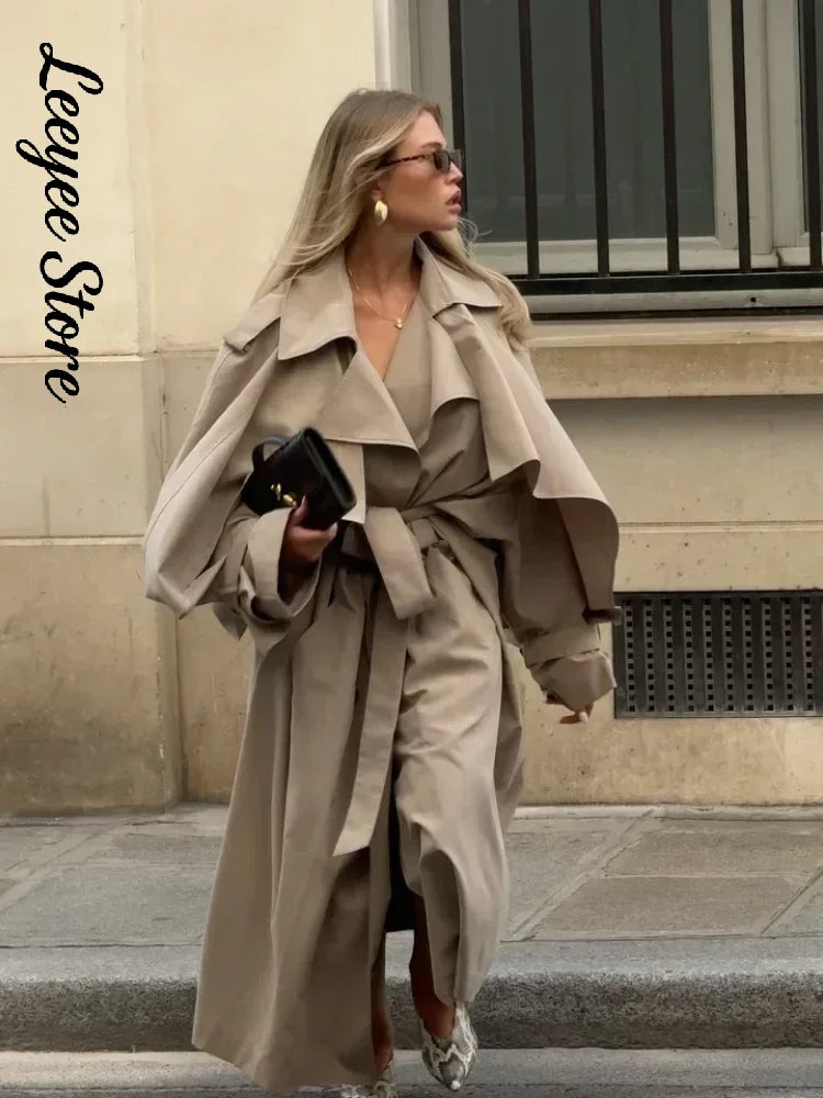 Dam Trenchcoat Lång med Bälte Beige