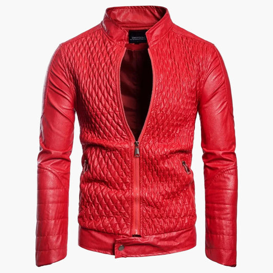 Herrjacka med quiltad design och modern rockstil – perfekt för vardag och fest