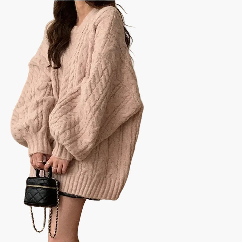 Damtröja Oversize Stickad Pullover – Trendig och Avslappnad Vardagsstil