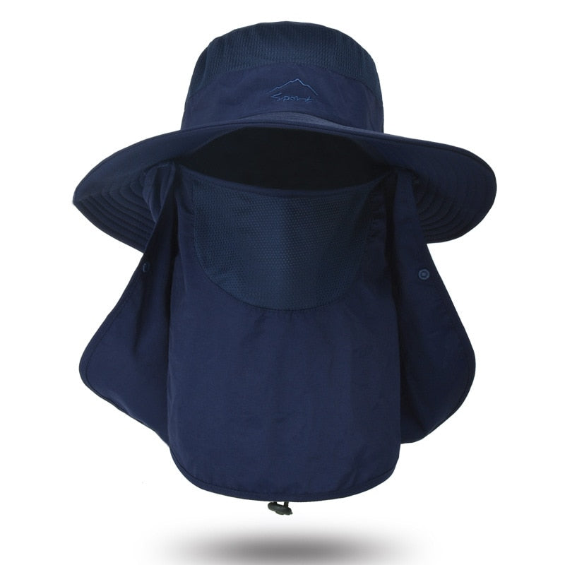 Unisex Solhatt med Hals- och Ansiktsskydd, Justerbar Rem, Grå