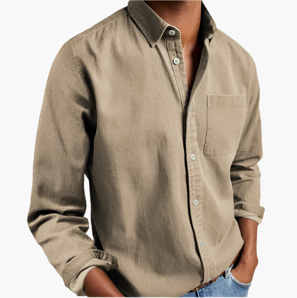 Herr Skjorta Casual Denim – Klassisk Button-Down för Vardagsstil och Kontor