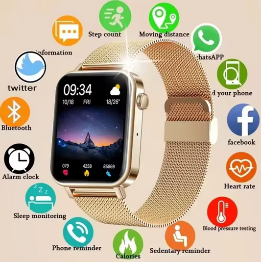 Dam Smartwatch med Hälsomonitorering, Fitness & Sociala Meddelanden – Elegant Stil för Aktiva Kvinnor