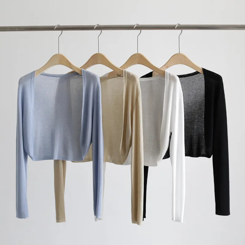 Dam Kort Cardigan Tunna Långärmad Bolero Sommar
