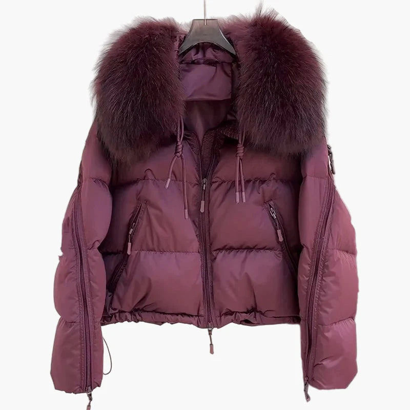 Damjacka Vinter Puffer med Stilig Pälsdetalj och Modern Design