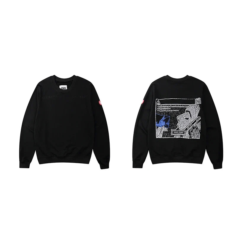 Grå Sweatshirt med svartvit tryck, rund hals och lång ärm