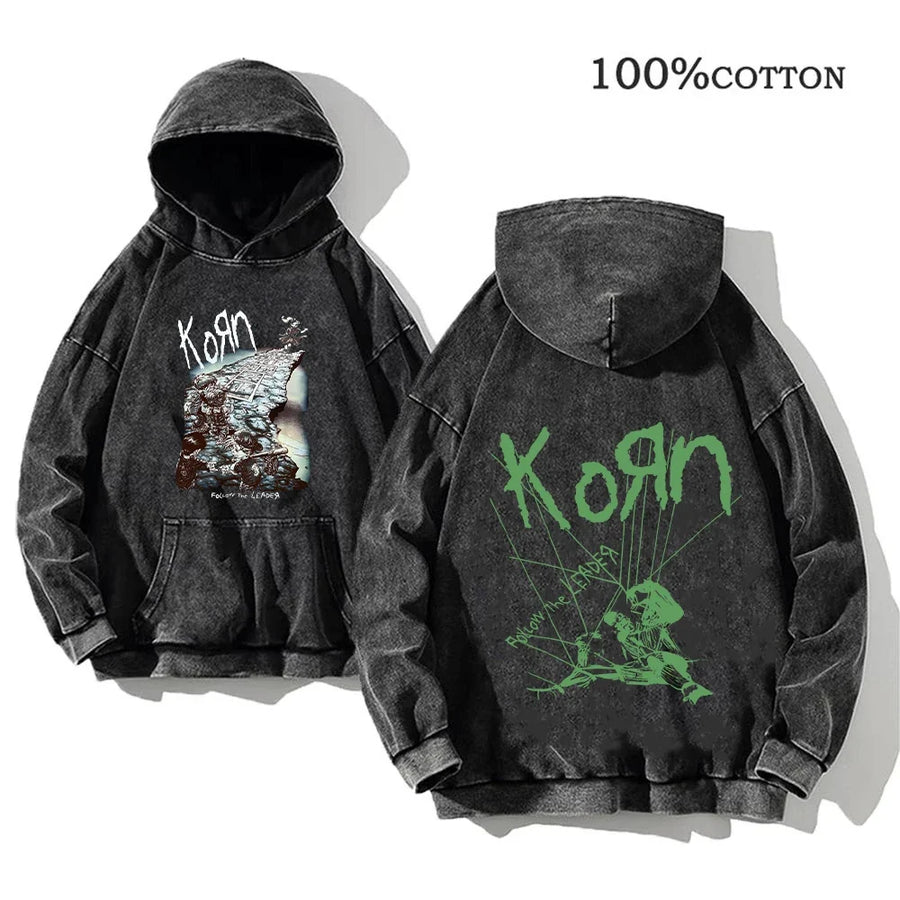 Unisex Huvtröja Oversize Grå Med Tryck och Känguruficka