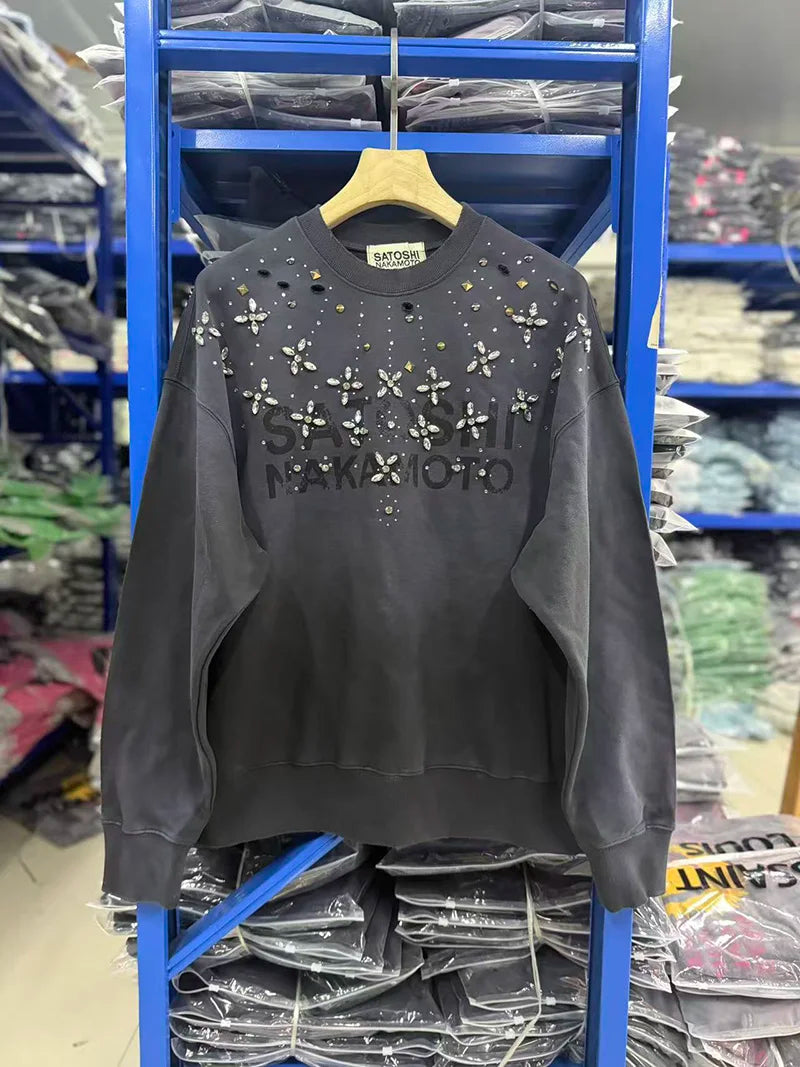 Unisex Tröja med Kristalldekoration och Ombré-Effekt, Långärmad Sweatshirt