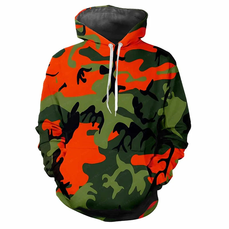 Hoodie kamouflagemönstrad med dragsko och magficka