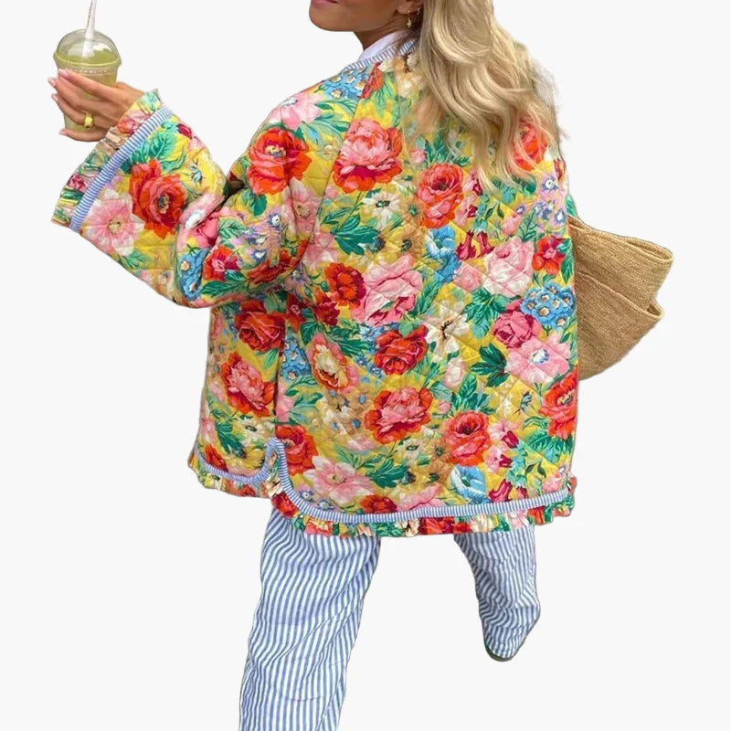 Dam Quiltad Blommig Jacka – Bohemisk Bekväm Vår- och Sommarstil