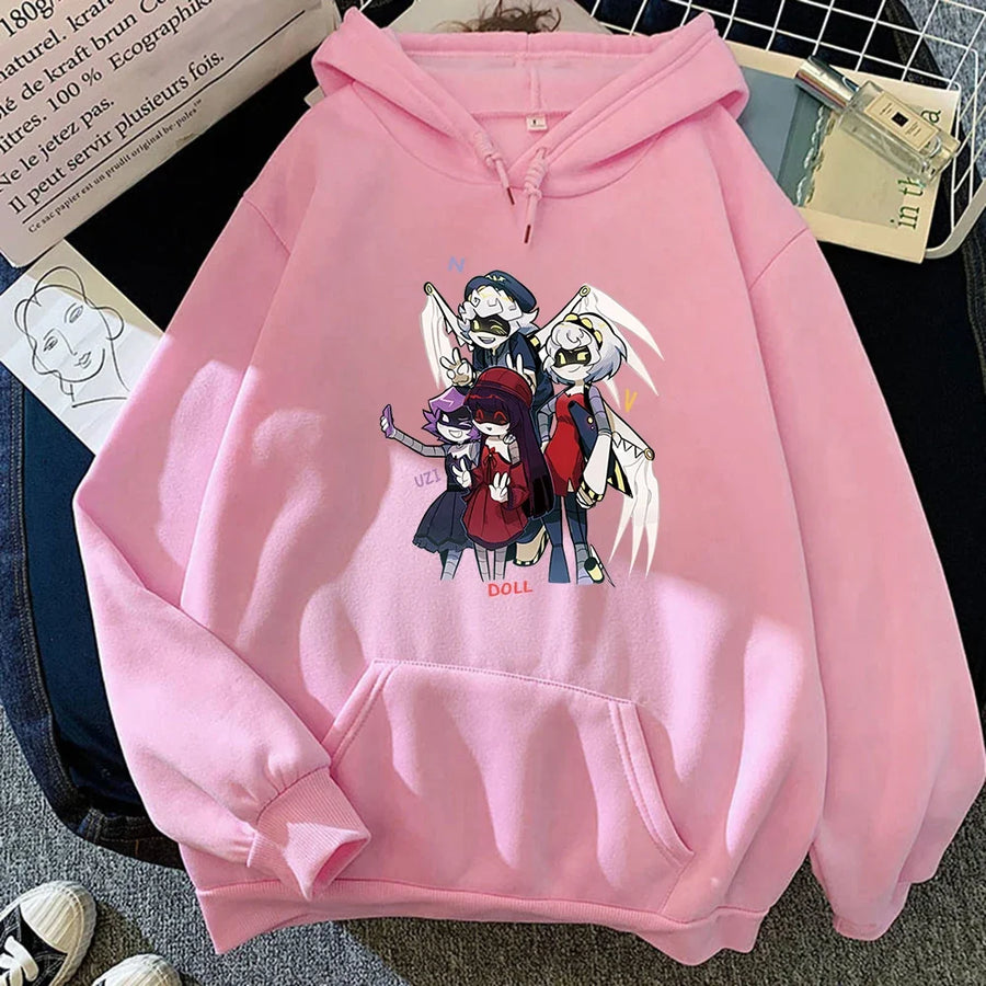 Hoodie med tryck och magficka, långärmad huvtröja