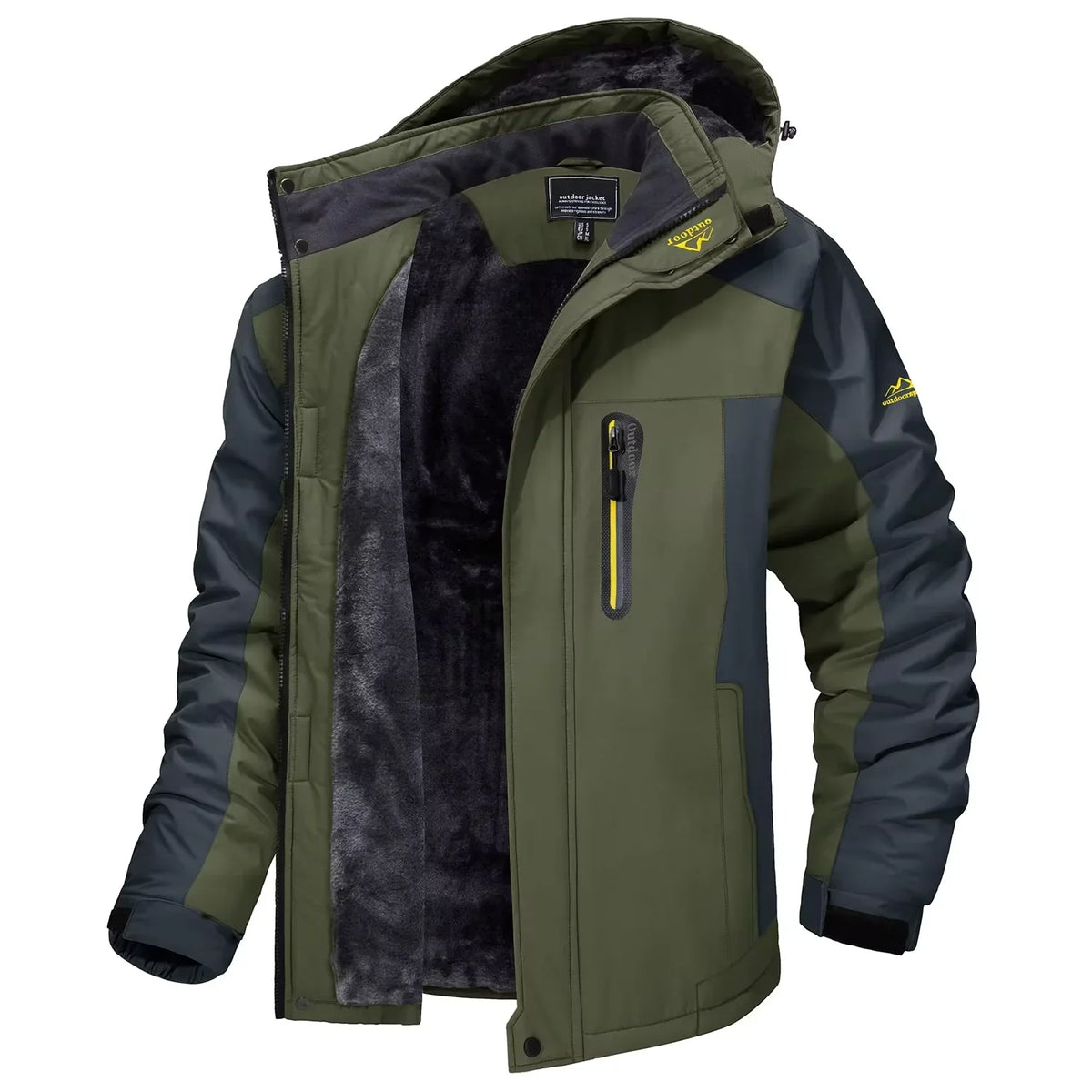 Herr vinterjacka med huva, kamouflagemönster, fleecefodrad, varm outdoorjacka
