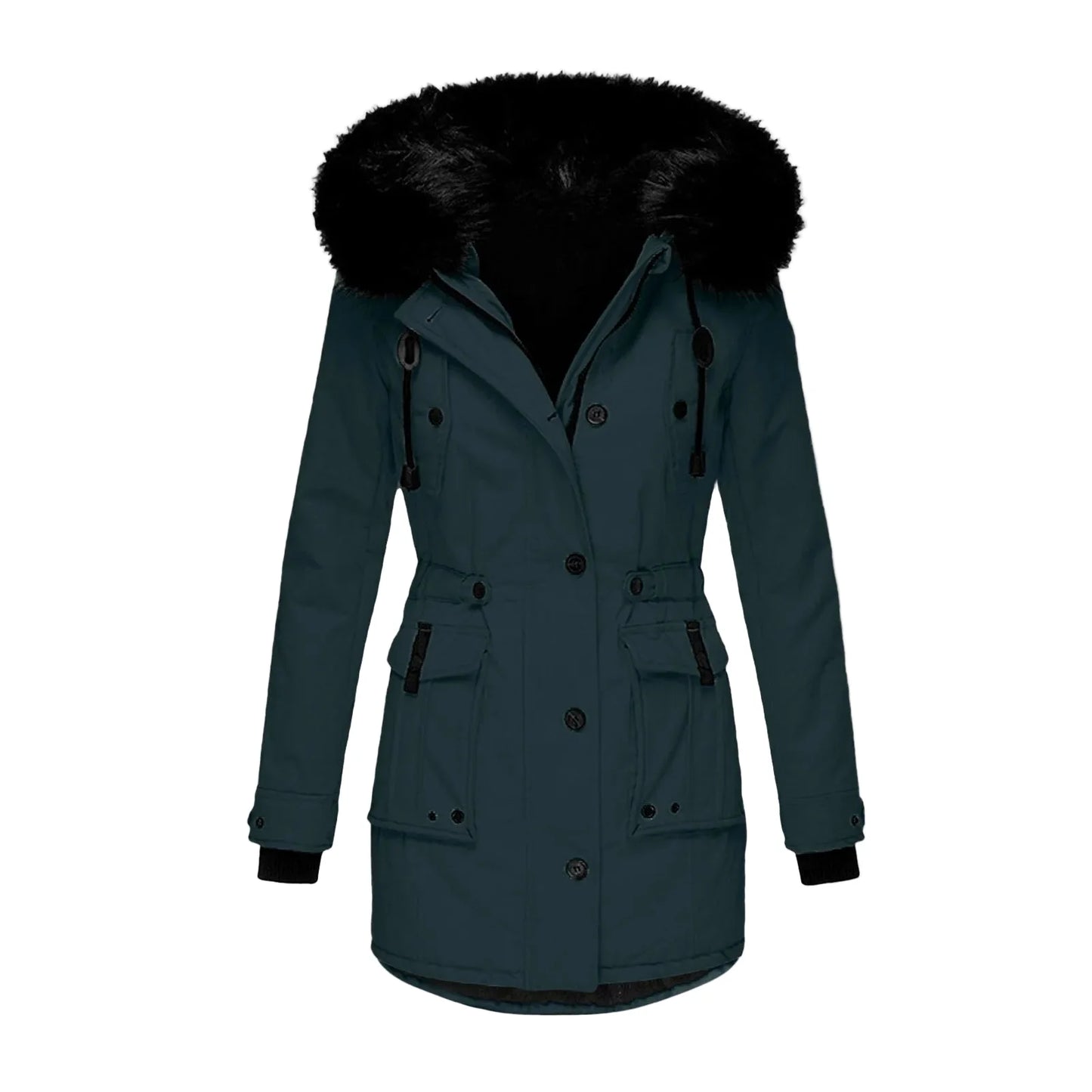 Dam Vinterjacka Plus Size Parkas med Huva och Fuskpäls – Varm Lång Jacka för Vardagsbruk och Fritid
