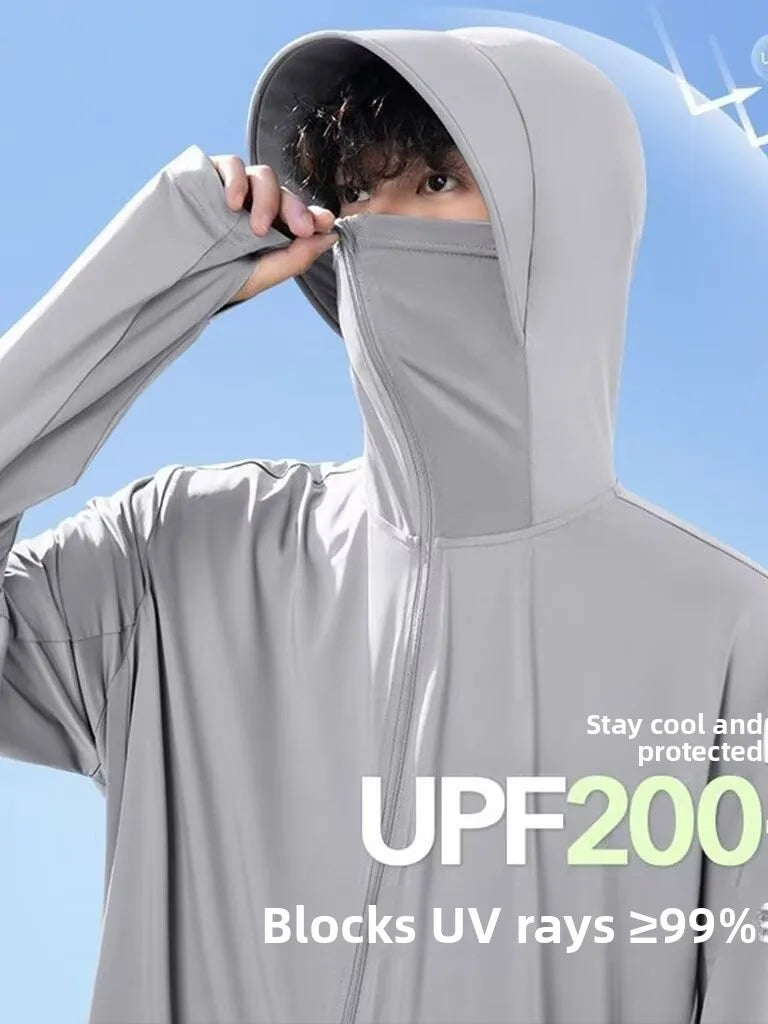 Unisex UV-skyddande huvtröja med dragkedja och ansiktsmask, flera färger