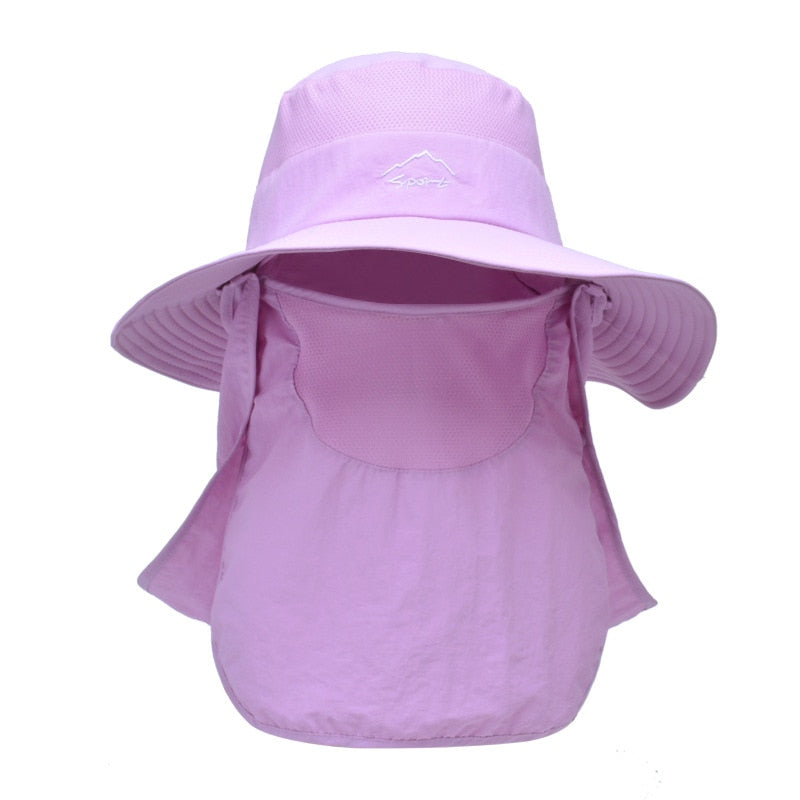 Unisex Solhatt med Hals- och Ansiktsskydd, Justerbar Rem, Grå