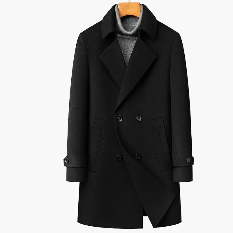 Herr Dubbelknäppt Elegant Vinterrock – Klassisk Stil för Affär och Fritid