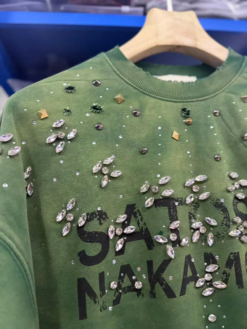 Unisex Tröja med Kristalldekoration och Ombré-Effekt, Långärmad Sweatshirt