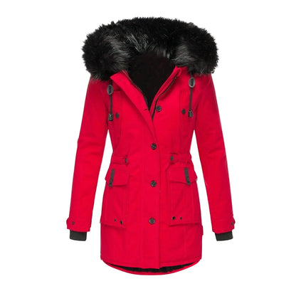 Dam Vinterjacka Plus Size Parkas med Huva och Fuskpäls – Varm Lång Jacka för Vardagsbruk och Fritid