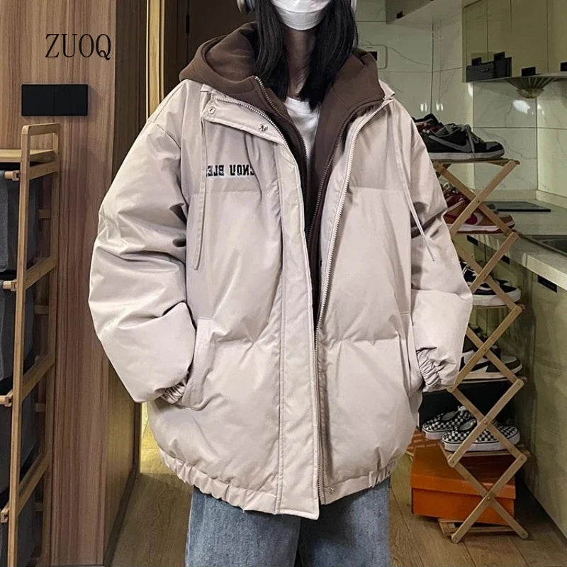 Oversized Puffjacka med Huva, Tvåfärgad Vinterjacka