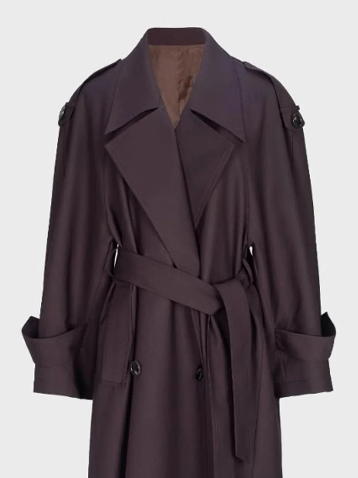 Trenchcoat för dam med skärp, dubbelknäppt lång kappa med slag