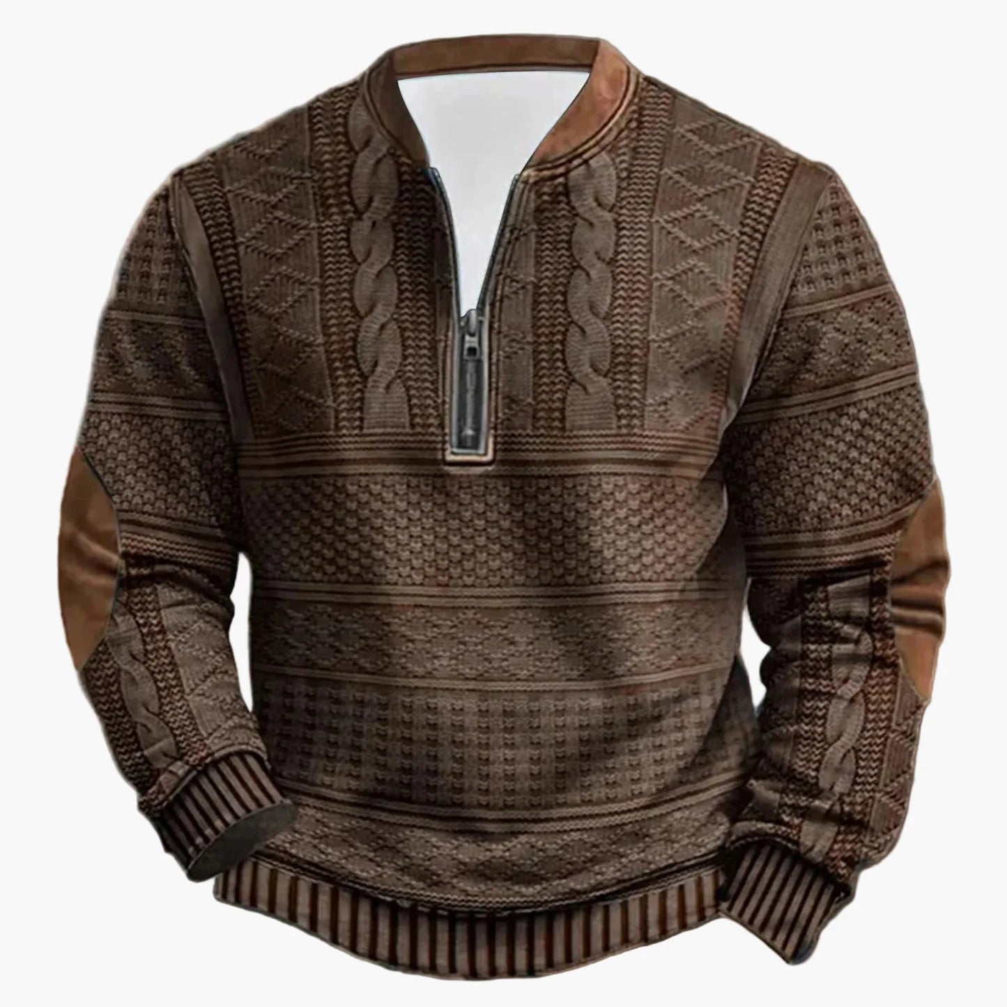 Herrtröja med halv dragkedja – Stickad Look, Retro Casual för Utomhusbruk