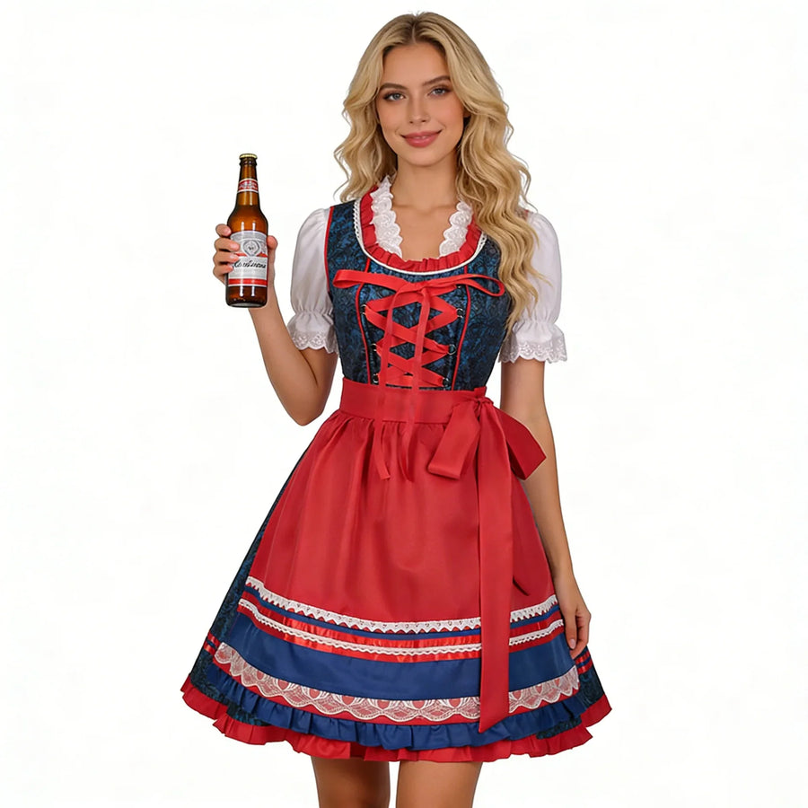 Bavarian Trachtenklänning med Förkläde och Blus i Olika Färger