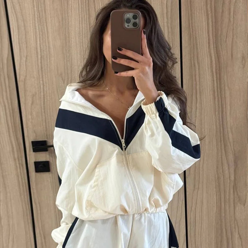 Färgad vindjacka med dragkedja Dam kort träningsjacka Långärmad crop top