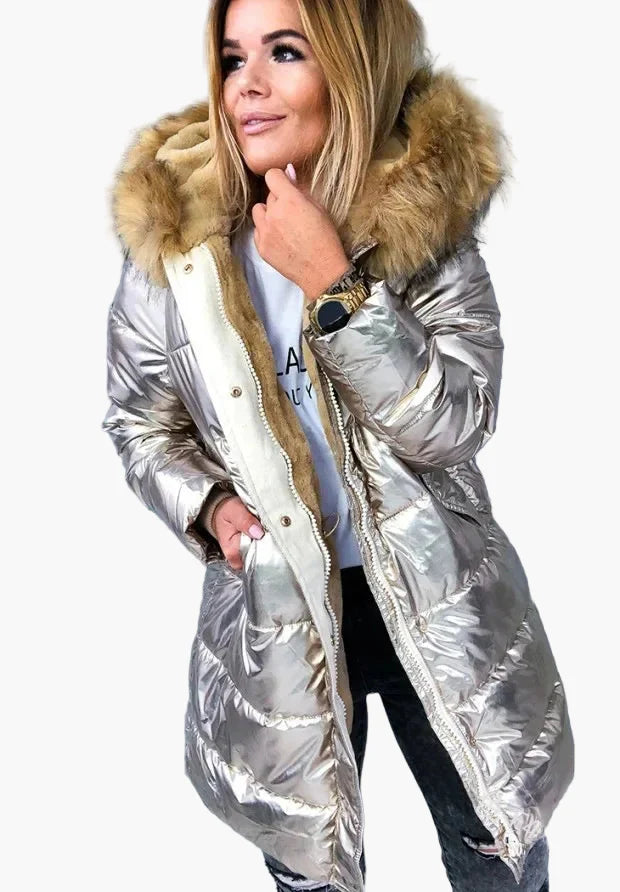 Dam Vinterjacka Parkas med Pälsfoder och Elegant Design – Modern Stil för Kallt Väder