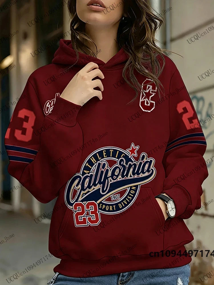 Damhoodie med "California Athletic"-tryck och nummer 23, känguruficka