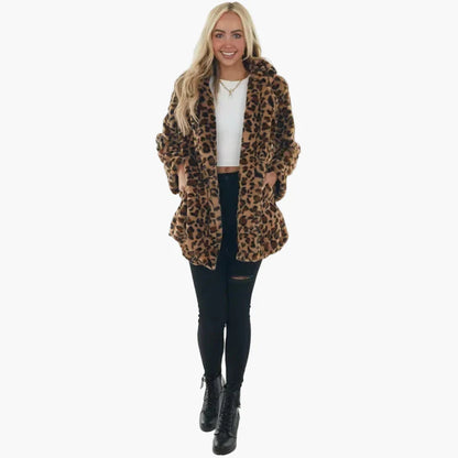 Damjacka med Leopardmönster – Trendig och Varm Höst/Vinterjacka för Kvinnor