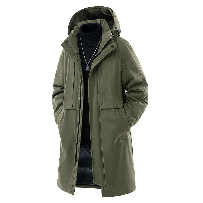 Herr Lång Parkas Vinterjacka med Huva Fodrad Långärmad