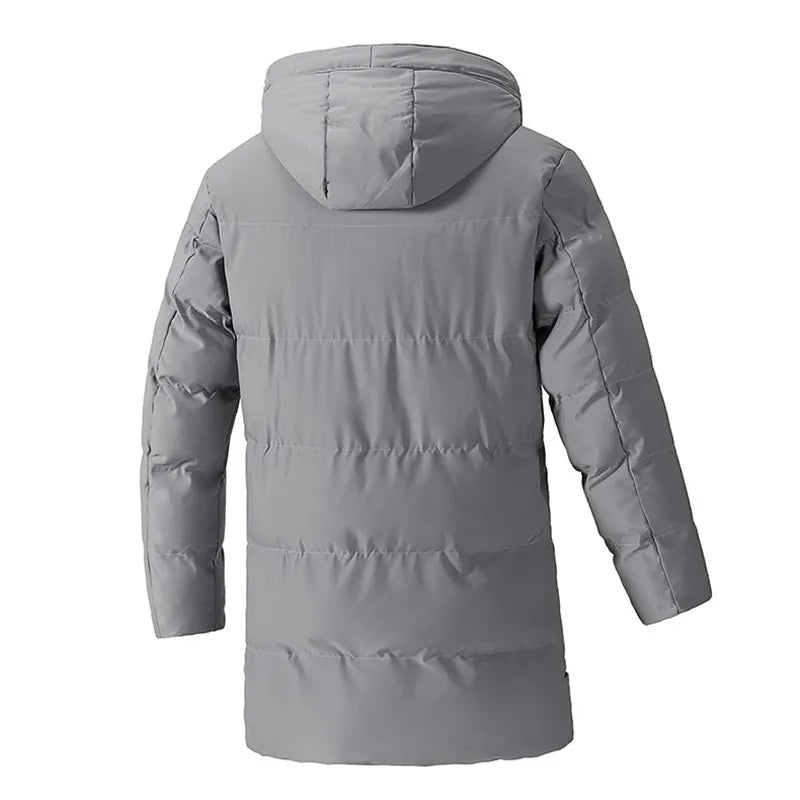 Herr Lång Dunjacka med Huva, Vinterjacka, Varm Vadderad Parkas