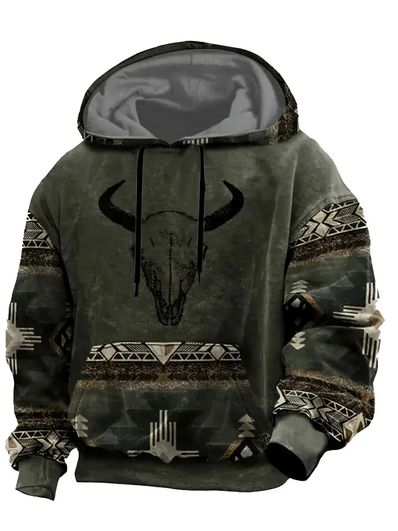 Unisex Hoodie med Djurmönster och Etniskt Tryck