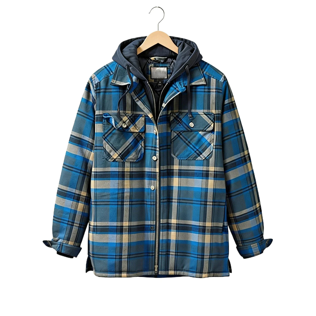 Rutig Overshirt med Quiltat Foder och Luva för Herr