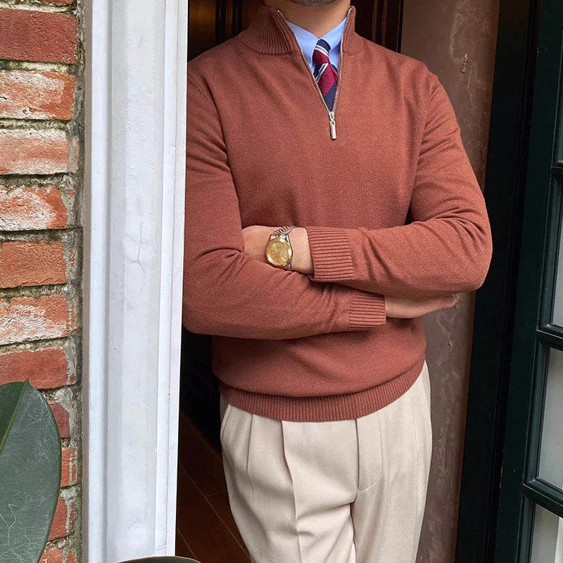 Herrtröja med halv dragkedja – Elegant och mångsidig stickad pullover för arbete och fritid