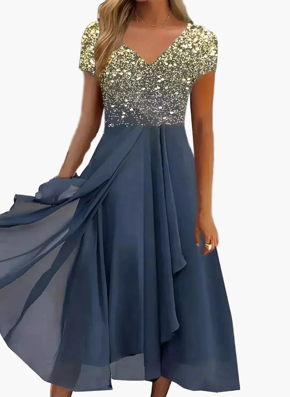 Damklänning Fest V-ringad Elegant Blommig Design för Speciella Tillfällen