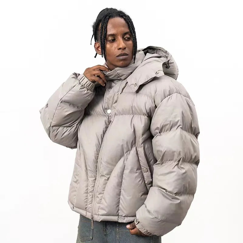 Vadderad Puffjacka med Huva, Svart/Khaki, Unisex