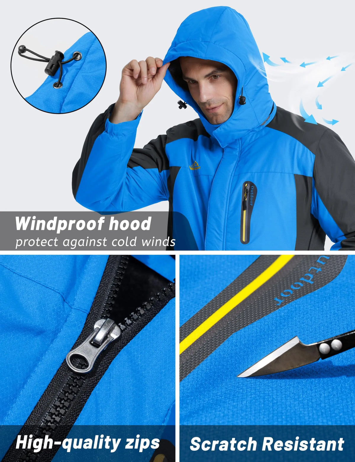 Herr vinterjacka med huva, kamouflagemönster, fleecefodrad, varm outdoorjacka